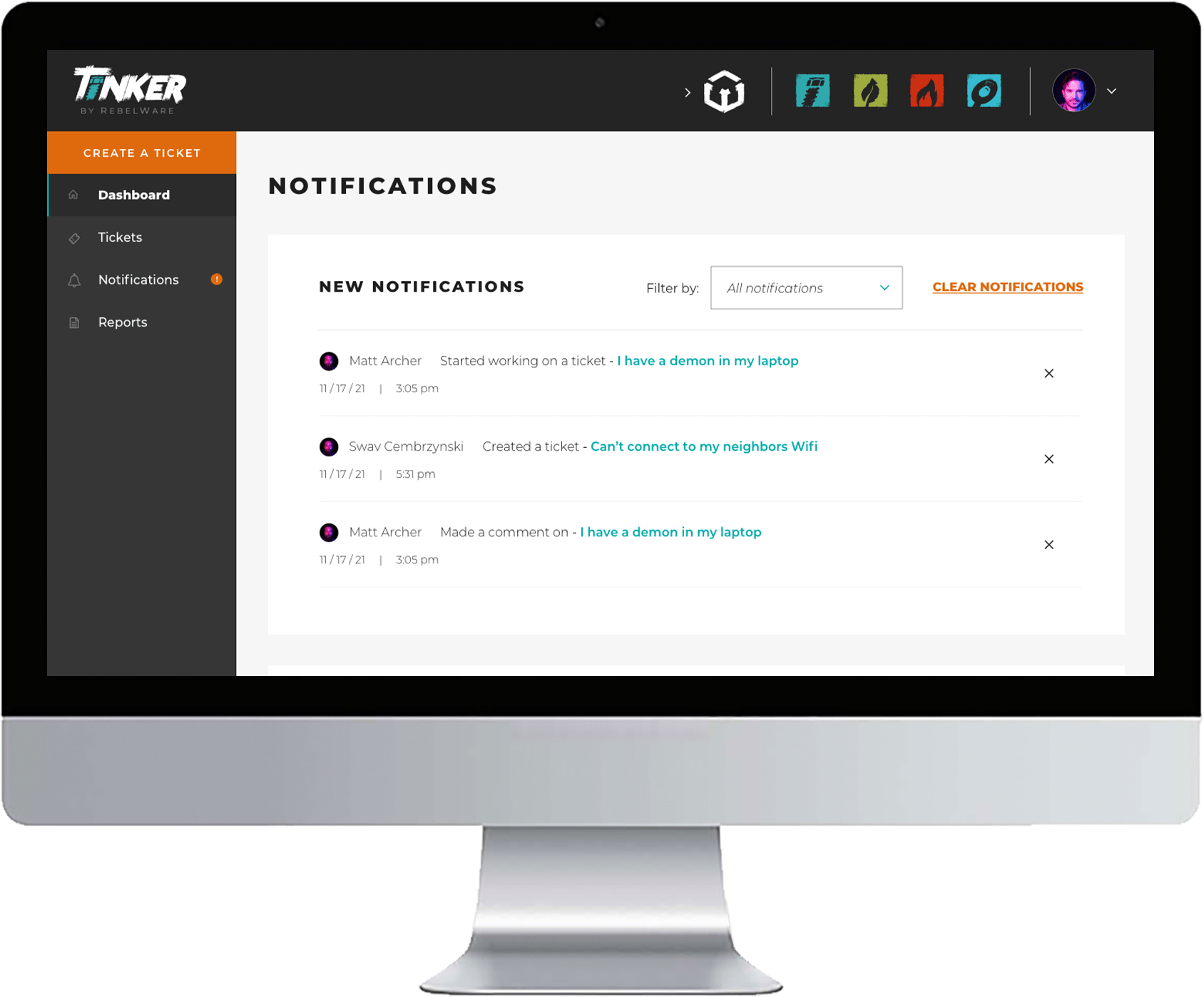 New notifications view in Tinker