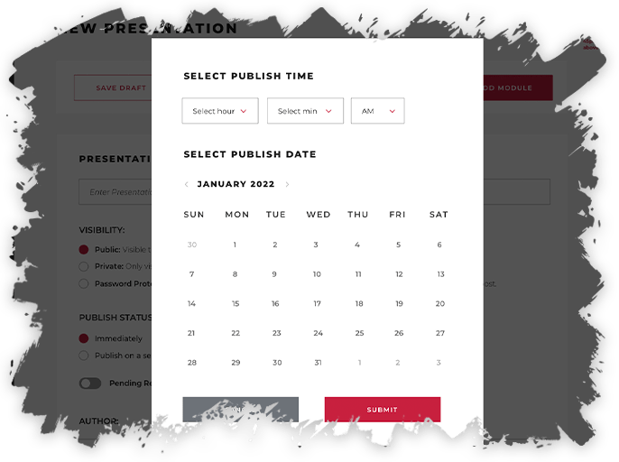Selecting a date to publish your presentation in Spark with grey border